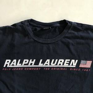 《 H 993》POLO JEANS Ralph Lauren ポロジーンズ ラルフローレン 半袖Tシャツ ロゴプリント Lサイズ 紺 1円スタート アメリカ古着 古着卸