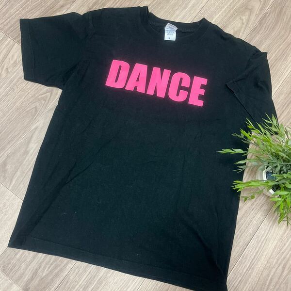 レディース男女ビックシルエットTシャツ L黒ピンクDANCEロゴインパクトXL 13号の方も綿ゆったりGAPH&M GU 