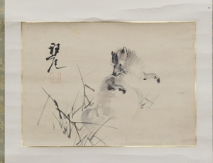 【真作】193　平福穂庵　　狸 　秋田画人　角館　平福百穂の父　古画　日本画　水墨　時代掛軸