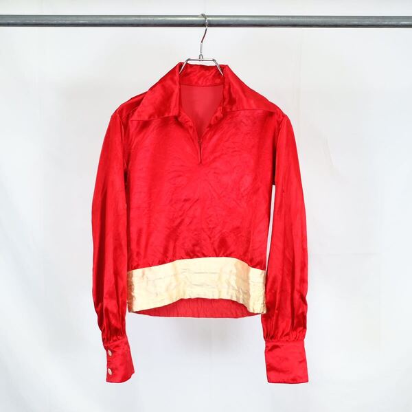 【1960s】ビンテージ コスチュームドレス シャツジャケット 赤 サテン 古着 赤 ドイツ製 ユーロ 舞台衣装 シルク