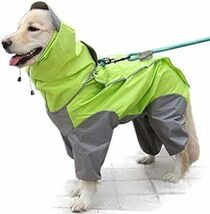 Isdy 犬用 レインコート ドッグウェア カッパ 散歩 雨用 ペット 小型犬 中型犬 大型犬 (後（背）開き, グレー緑・22号_画像1