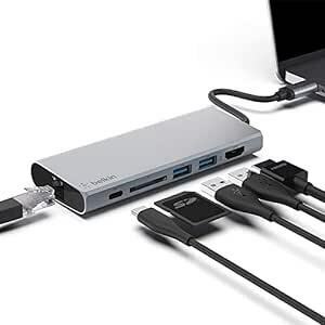 Belkin 7 in 1 USB-C イーサネットハブ USB-C PD 60W 4K HDMI SDカード USB iPad/