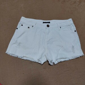  damage processing white Denim short pants size 67