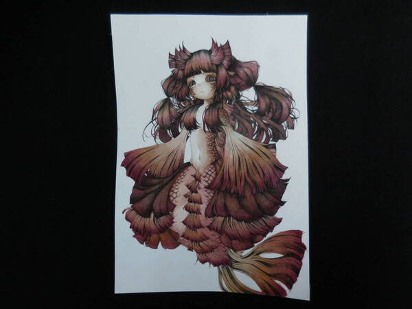 創作 水彩 オリジナルキャラクター ワインレッド 魚 SMサイズ 題名・金魚の擬人化