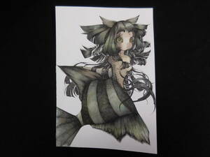 Art hand Auction Original watercolor character, fish, personification, SM size, title: Personification of angelfish, Comics, Anime Goods, Hand-drawn illustration