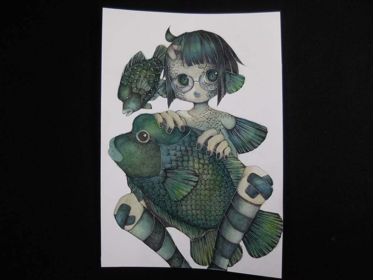 원래 수채화 캐릭터, 물고기, 의인, SM 사이즈, 제목: 나폴레옹 피쉬의 의인화, 만화, 애니메이션 상품, 손으로 그린 그림