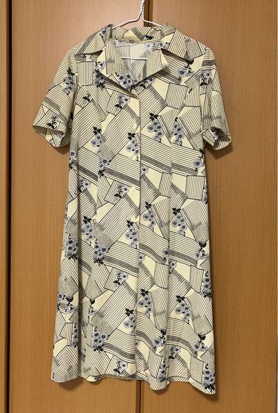 開襟 シャツワンピース ヴィンテージ 古着 和風 レトロ 花柄