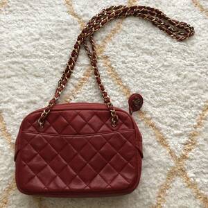 CHANEL シャネル マトラッセ チェーンショルダーバッグ レザー レッド RED