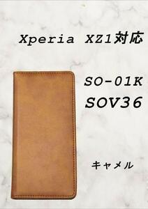 PUレザー本革風手帳型スマホケース(Xperia XZ1対応)キャメル