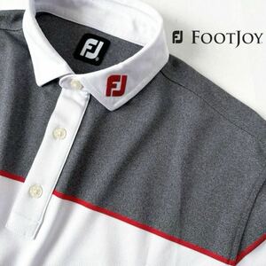 フットジョイ FOOT JOY 吸汗速乾 ストレッチ ポロシャツ XL グレー ホワイト レッド 半袖 ゴルフシャツ 