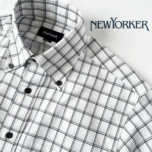 (新品) ニューヨーカー NEWYORKER ボタンダウン チェック柄 長袖シャツ S (日本M) ホワイト ブラック シャツ 