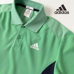 (美品) アディダス adidas 吸汗速乾 クライマクール ポロシャツ M グリーン ブラック ホワイト 半袖 機能性 シャツ 