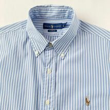 ラルフローレン RALPH LAUREN ボタンダウン ストライプ 半袖シャツ L 180/100A (日本XL) CLASSIC FIT オーバサイズ シャツ ブルー 白_画像8