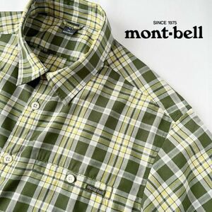 (美品) モンベル mont-bell 吸汗速乾 ウィックロン 長袖シャツ XL グリーン イエロー マルチチェック柄 シャツ 