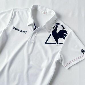 (美品) ルコック スポルティフ lecoq sportif 吸汗速乾 ポロシャツ M ホワイト ネイビー ビッグロゴ 半袖 シャツ の画像8