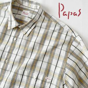 (美品) パパス PAPAS 長袖シャツ L (日本XL) チェック柄 シャツ 