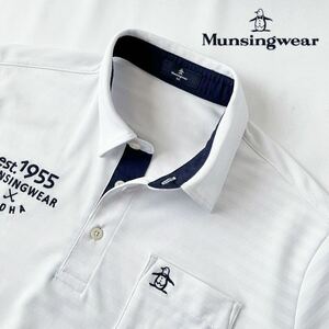 (美品) マンシングウェア Munsingwear 吸汗速乾 ポロシャツ LL ホワイト ネイビー デサント 半袖 ゴルフシャツ 