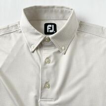 (美品) フットジョイ FOOTJOY ボタンダウン 吸汗速乾 ストレッチ ポロシャツ M ベージュ アイボリー ホワイト 千鳥柄 半袖 サラサラ シャツ_画像7