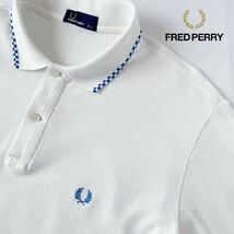 フレッドペリー FRED PEARLY ポロシャツ JP L ホワイト ブルー F1576 白 市松 チェッカ ー柄 ジャガード ピケ 半袖 シャツ _画像2