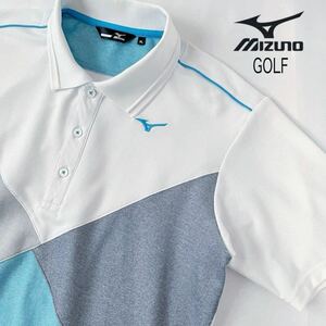  Mizuno Golf MIZUNO GOLF. sweat speed . polo-shirt XL white blue gray short sleeves shirt Golf wear 