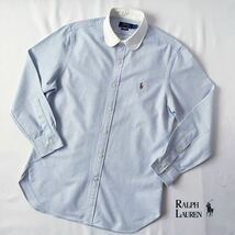 ラルフローレン RALPH LAUREN オックスフォード ラウンドカラー ストライプ 長袖 シャツ 16 32/33 175/96A (日本L) ホワイト ブルー 丸襟_画像2