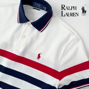 ( beautiful goods ) Ralph Lauren RALPH LAUREN polo-shirt SP 170/92A SLIM FIT ( Japan M) white red navy border short sleeves deer. . shirt 