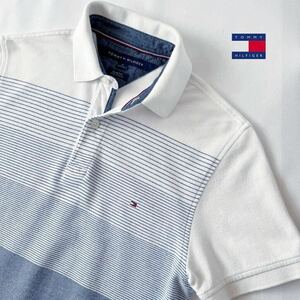 トミーヒルフィガー TOMMYHILFIGER ポロシャツ M SLIM FIT ホワイト ネイビー ボーダー 半袖 シャツ