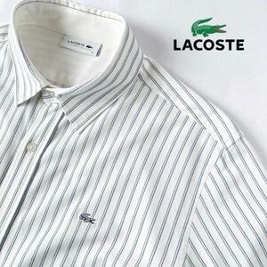 ラコステ LACOSTE カットソー ストライプ 半袖シャツ 4 (L) ホワイト ネイビー ブルー 吸汗速乾 ビズポロ PH736