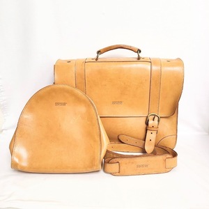 [18833]*2 point set *BREEb Lee leather bag briefcase business bag rucksack backpack original leather Camel beige Brown 