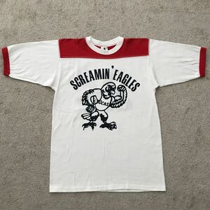 80's USA製 downerwear カレッジ ナンバリング フットボール Tシャツ SCREAMIN' EAGLES 白/赤 ビンテージ フットT DCAS 80年代 MADE IN USA