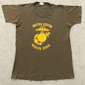 80s 米軍実物 USMC U.S.MARINE CORPS Tシャツ ビンテージ ミリタリー UNION UNDERWEAR CO INC ブラウン436 アンダーシャツ (L) 86年会計 ④の画像1