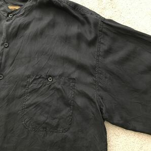 90s 00s BRUNO ブラック シルク シャツ 100% SILK スタンドカラー シャツ LARGE 黒 ビンテージ 長袖 イタリア ITALYの画像2