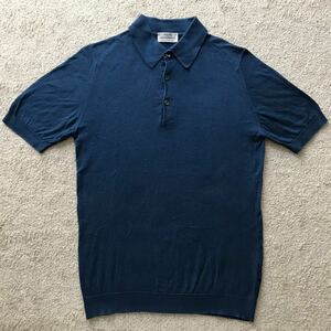 イングランド製 JOHN SMEDLEY × MEN'S BIGI ジョンスメドレー シーアイランドコットン ポロシャツ (M) ネイビー系 メンズビギ 海島綿
