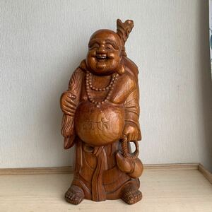 仏像 布袋様 縁起物 木彫り 高さ約61cm 大型仏像　　　　　　木彫 七福神 インテリア 蔵出し品