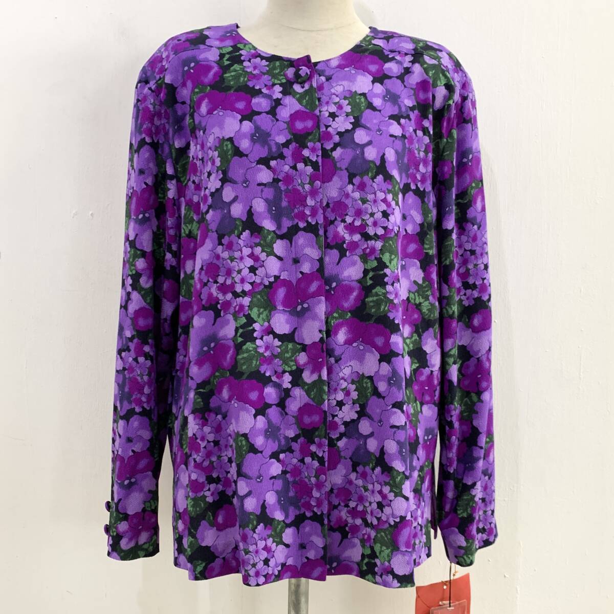 ☆未使用品 MADAM RITUKO マダムリツコ 定価¥49,000 総柄 花柄 ちりめん ノーカラージャケット 羽織 パープル sizeM【送料一律/同梱可能】I