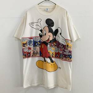 ☆Disney ディズニー ミッキー VELVA SHEEN USA製 90s Vintage 両面大判プリント 半袖Tシャツ ホワイト L【レターパックライト郵送可】J