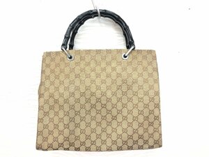  free shipping 1 jpy ~ GUCCI Gucci bamboo 002.1010 handbag GG nylon canvas tote bag beige lady's 