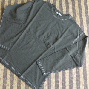 新品 送料無料 即決 Skkone Vintage 長袖 Tシャツ 配色ステッチ ポケット付き ロングTシャツ カーキ サイズM