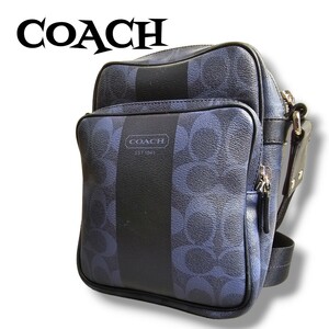 希少色 COACH コーチ ショルダーバッグ シグネチャー ボディバッグ F70589 ヘリテージ モノグラム ストライプ クロスボディ PVC レザー