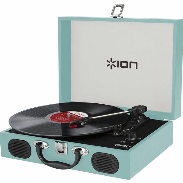 ION Audio ポータブルレコードプレーヤー スーツケース型 スピーカー内蔵 Vinyl Transport 水色