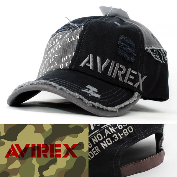 ローキャップ 帽子 メンズ AVIREX Damage Cap アヴィレックス ブラック 80315600-80 アビレックス ミリタリー USA アメリカ