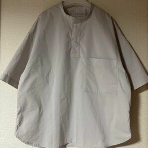 無印良品 MUJI バンドカラー プルオーバー 半袖シャツ ポケット付き ストレッチ ヘンリーネック 男女兼用 XS〜S ハリ感