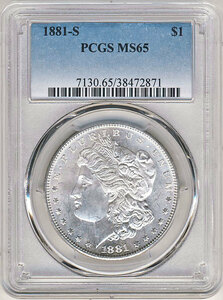 ●アメリカ 1881年S PCGS MS65 モルガンダラー 1ドル銀貨