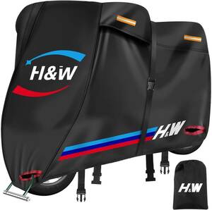 【2024年新版】H&W バイクカバー 420D厚手 防水・耐熱・溶けない 大型/原付対応 汎用 破れにくい UVカット紫外線防止