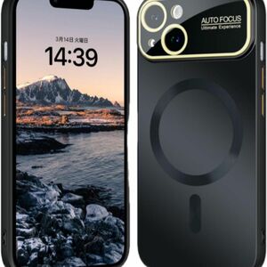 iPhone14ケース　背面にMagSafeマグネット 柔軟なTPU＋PC 黒色 大きな窓カメラ　ガラスカメラレンズカバー付き