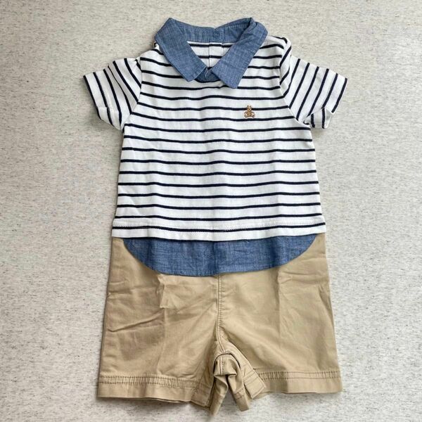 babyGAP＊ボーダー襟付きショートオール 80