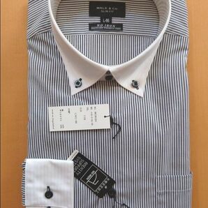 MALE&Co.　ワイシャツ ストライプ メンズ 　サイズ L-86 ビジネスシャツ　長袖 ノーアイロン 形態安定 未使用品
