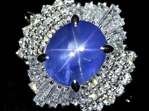 IMR10183T【売り切り】新品【RK宝石】極上非加熱スターサファイア 大粒4.27ct! 極上ダイヤモンド 総計1.26ct Pt900 超高級リング ダイヤ