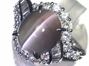 UL10832S【売り切り】新品【RK宝石】極上シリマナイトキャッツアイ 特大8.33ct!! 極上ダイヤモンド 総計1.00ct!! Pt900 高級リング ダイヤ