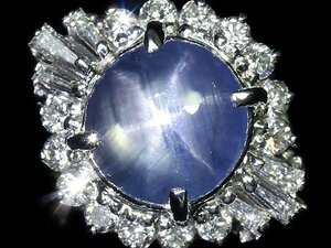 UV11640T[1 jpy ~] new goods [RK gem ]{Star Sapphire} finest quality non heating Star sapphire large grain 3.00ct!! finest quality diamond Pt900 high class ring diamond 